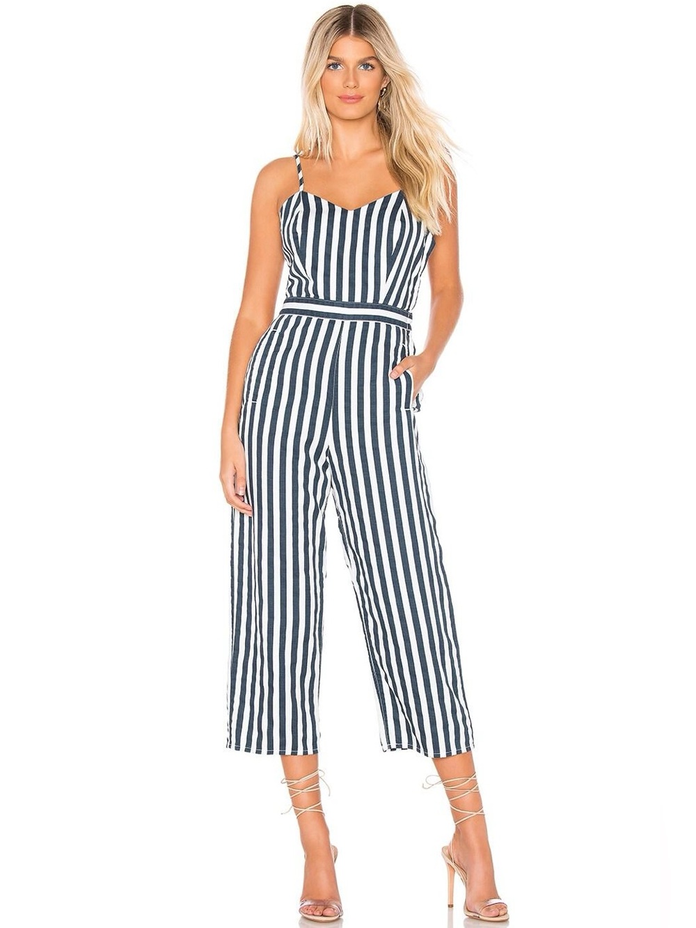 MOTHER The Cut It Out Jumpsuit Sea Daze Striped Linen Blend Sz S - Picture 4 of 12